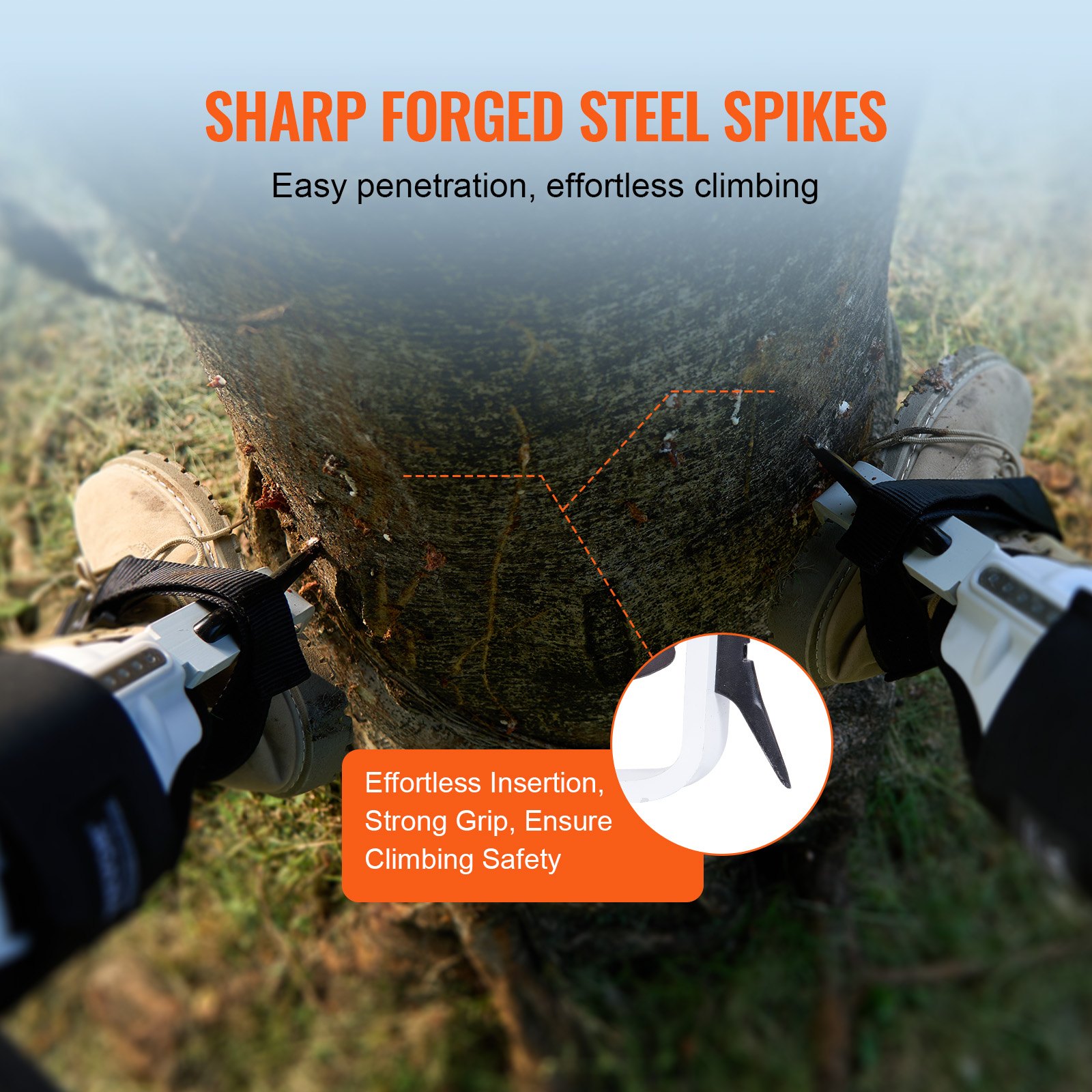VEVOR - Picos para trepar árboles, 1 par de espuelas de aluminio para trepar, capacidad de carga de 350 libras, equipo para trepar árboles con correas y protectores de picos, equipo de arboricultura para escaladores, caza, recolección de frutas, color blanco