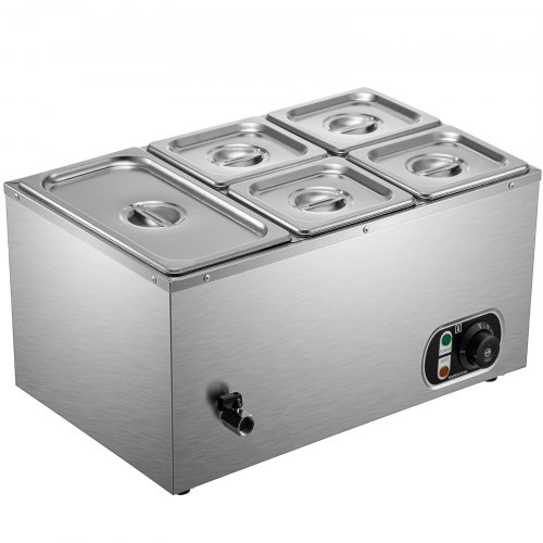 Vevor Calientaplatos Baño María De Acero Inoxidable 1500w 220v Con 5 Recipientes