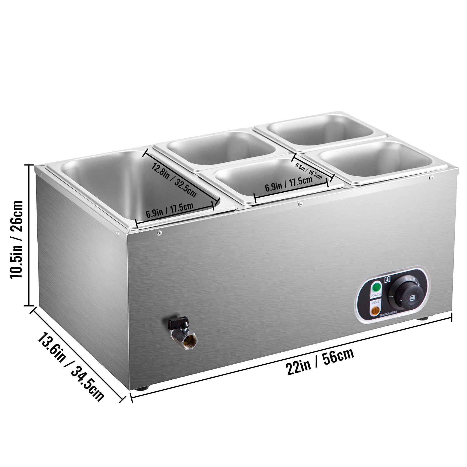 Vevor Calientaplatos Baño María De Acero Inoxidable 1500w 220v Con 5 Recipientes