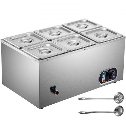 Vevor Baño María Eléctrico Calientaplatos Buffet Con 6 Sartenes Acero Inoxidable