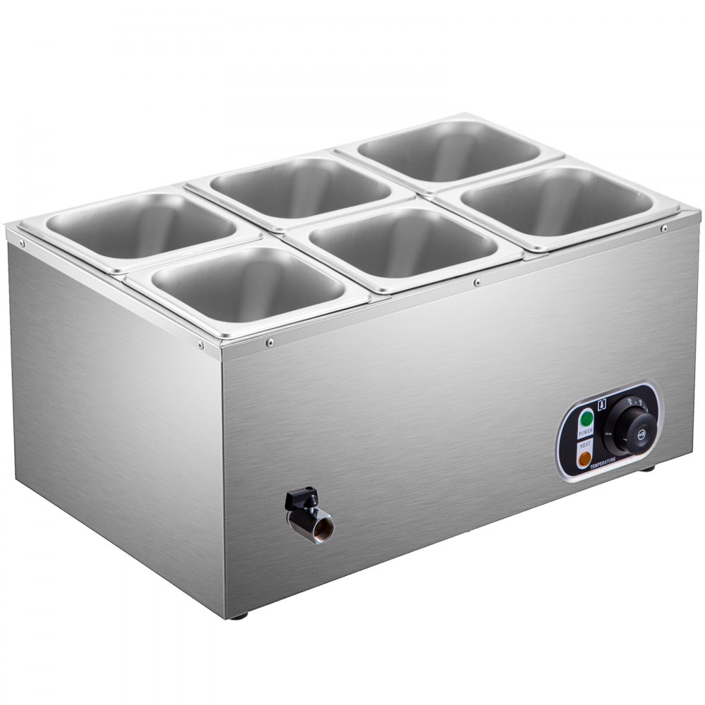 Vevor Baño María Eléctrico Calientaplatos Buffet Con 6 Sartenes Acero Inoxidable