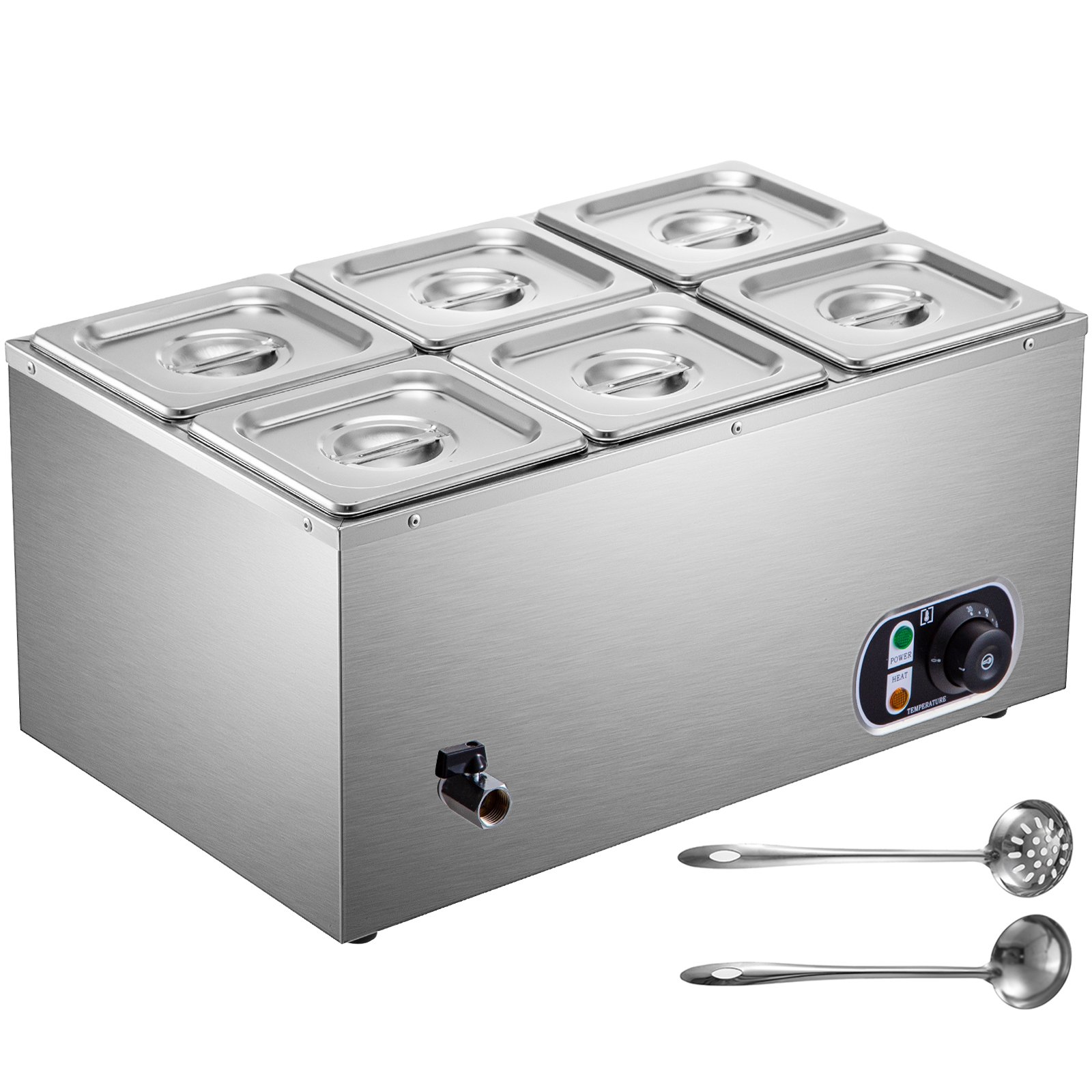 Vevor Baño María Eléctrico Calientaplatos Buffet Con 6 Sartenes Acero Inoxidable