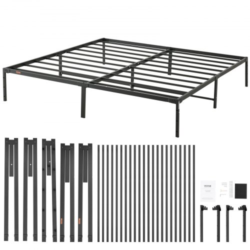 VEVOR Marco de Cama Doble 208 x 198 x 36 cm Estructura Sólida de Metal Carga de 680 kg Cama Metálica Espacio de Almacenamiento Debajo de Cama Deslizamiento Silencioso Montaje Fácil para Casa, Negro