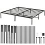 Estructura de cama de metal tamaño king VEVOR con componentes de ensamblaje, que presenta láminas negras resistentes y patas de soporte.