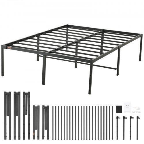 VEVOR Marco de Cama Doble 195,5x142x46 cm Estructura Sólida de Metal Carga de 680 kg Cama Metálica Espacio de Almacenamiento Debajo de Cama Deslizamiento Silencioso Montaje Fácil para Casa, Negro