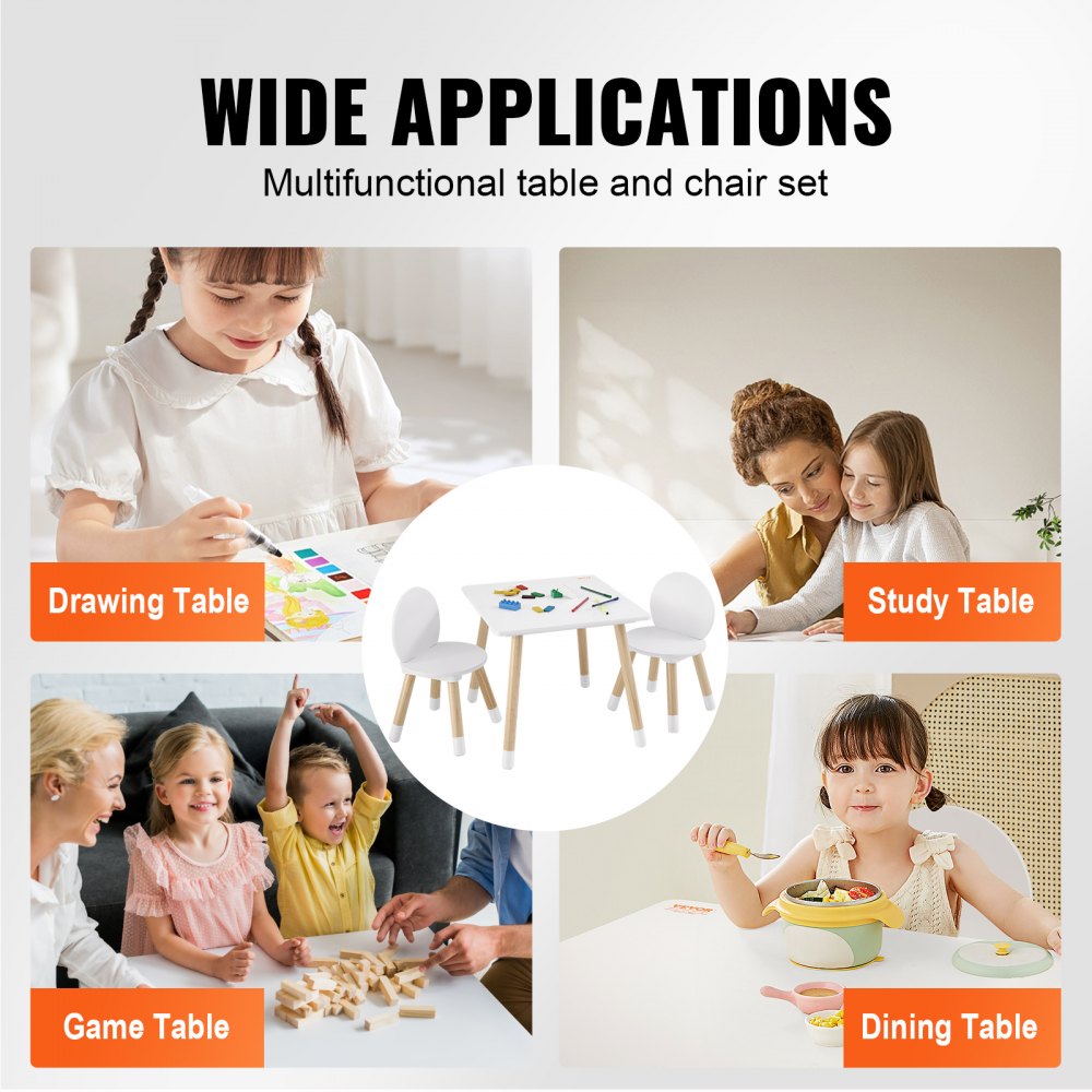 VEVOR 1 Mesa Infantil con 2 Sillas 500x500x437 mm y 282x282x480 mm Conjunto de Muebles Infantiles Bandeja Fácil de Limpiar para Estudiar Comer Jugar Leer Guardería Dormitorio Infantil de 2 a 8 Años