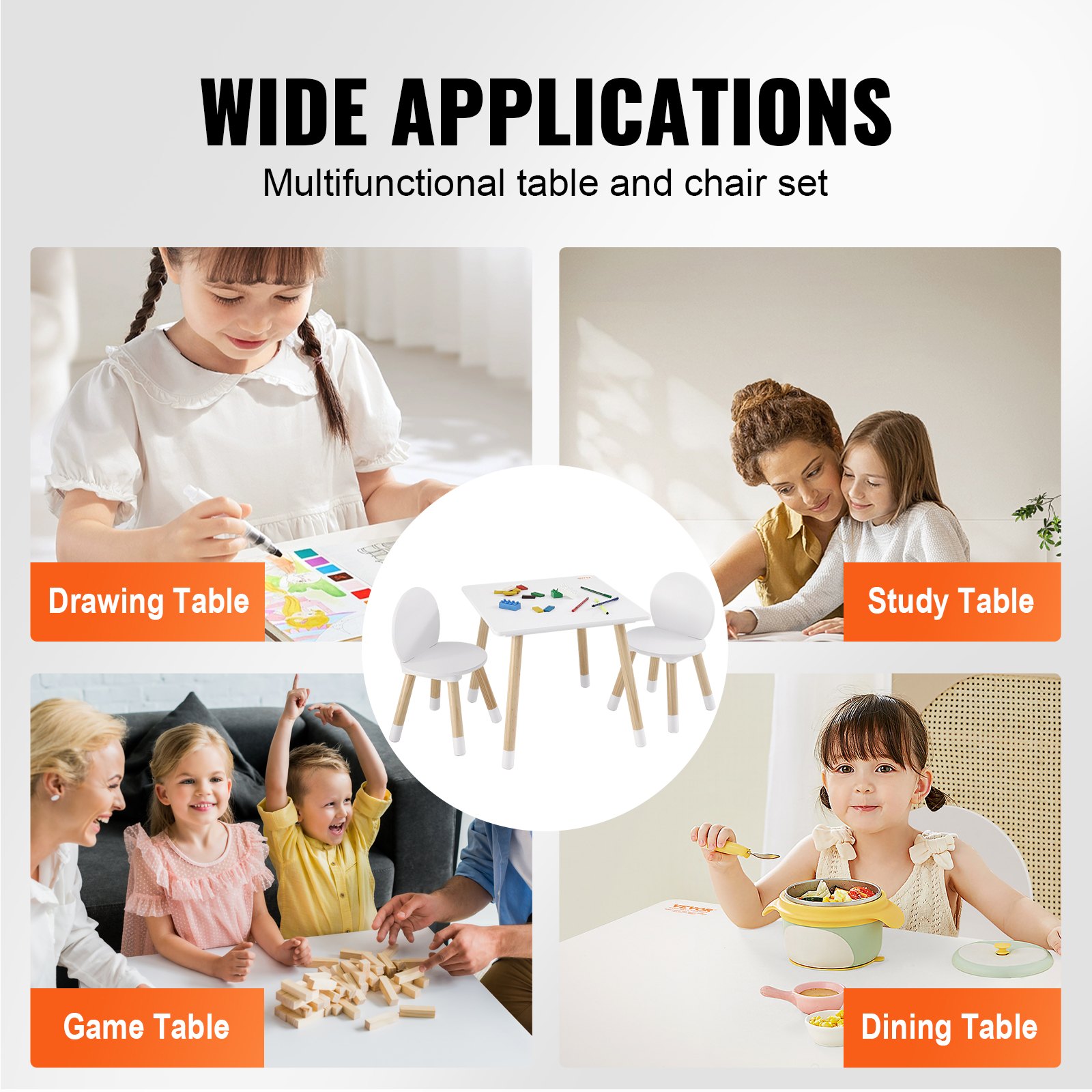 VEVOR 1 Mesa Infantil con 2 Sillas 500x500x437 mm y 282x282x480 mm Conjunto de Muebles Infantiles Bandeja Fácil de Limpiar para Estudiar Comer Jugar Leer Guardería Dormitorio Infantil de 2 a 8 Años