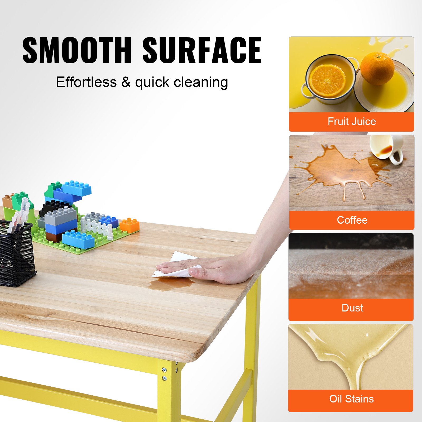 VEVOR 1 Mesa Infantil con 2 Bancos 1067x575x482 mm y 915x235x280 mm Conjunto de Muebles Infantiles Bandeja Fácil de Limpiar para Estudiar Comer Jugar Leer Guardería Dormitorio Infantil de 2 a 8 Años