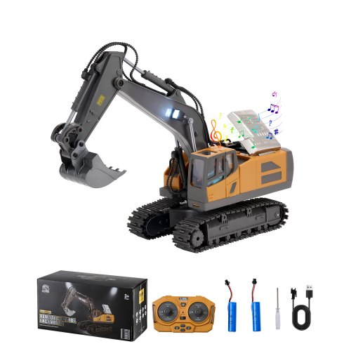 VEVOR Excavadora de Juguete con Control Remoto de Escala 1:20, Excavadora RC 11 Canales con Luces y Sonidos, Vehículos de Construcción Completamente Funcionales de Juguete con 2 Baterías para Niños