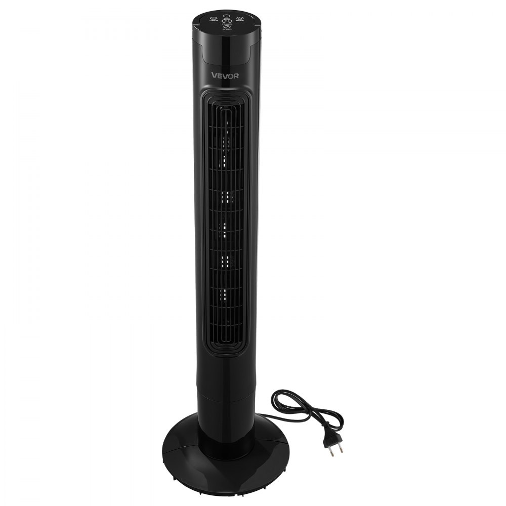 VEVOR Ventilador de Pie, 50° Oscilación, 43 dB, 3 Modos, 3 Velocidades, Ventilador de Torre 4,2 m/s con Temporizador 7,5h, Mando a Distancia, Flujo de Aire para Dormitorio Oficina Sala de Estar, Negro