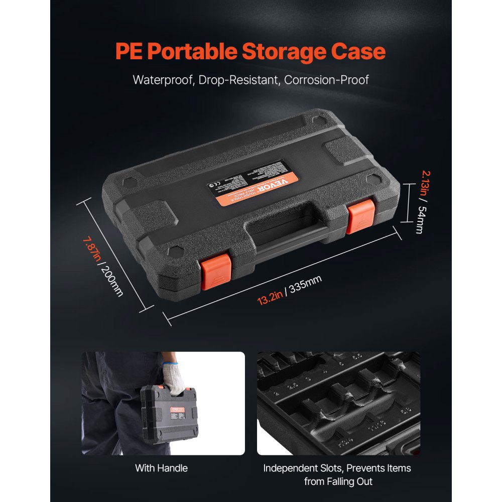 VEVOR Hex Socket Set, 32-Piece, S2 Alloy Steel & Cr-V Steel, Standard SAE & Metric, 1/4", 3/8", & 1/2" Drives, with Storage Case, for Mechanics and Auto Repair