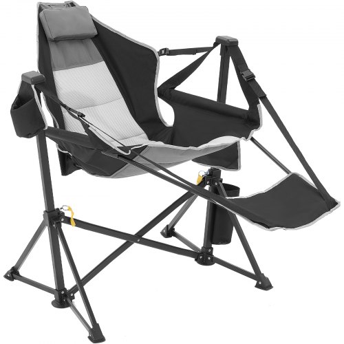 VEVOR Silla Reclinable para Acampar Capacidad de Carga de 136 kg Silla Plegable con Reposapiés Bolsa de Almacenamiento Reposacabezas y Respaldo Ajustable para Acampar, Actividades al Aire Libre