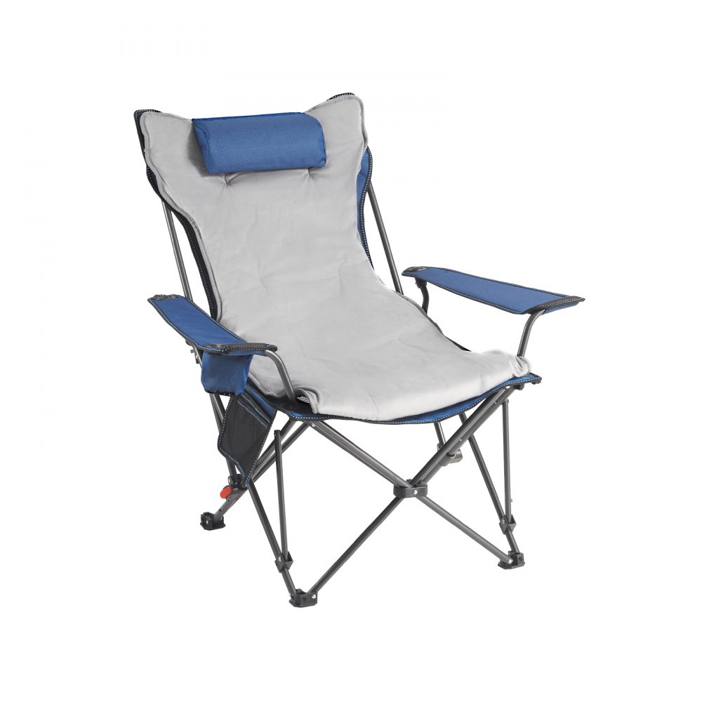 VEVOR Silla de Camping Plegable, 4 Posiciones Ajustables, Silla Reclinable y Portátil para Adultos con Reposapiés y Cojín Suave, Capacidad de Carga de 100 kg, para Playa, Jardín y Patio, Gris