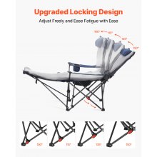 VEVOR Silla de Camping Plegable, 4 Posiciones Ajustables, Silla Reclinable y Portátil para Adultos con Reposapiés y Cojín Suave, Capacidad de Carga de 100 kg, para Playa, Jardín y Patio, Gris