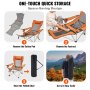 VEVOR Silla de Camping Reclinable 1530 x 830 x 730 mm Carga de 149,69 kg, Silla de Camping Plegable con Reposapiés, Portavasos, Bolsillo Lateral y Reposacabezas para Camping, Pesca, Naranja y Gris