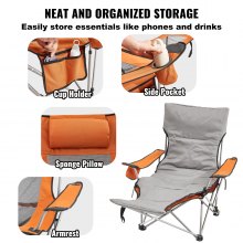 VEVOR Silla de Camping Reclinable 1530x830x730mm Carga de 149,69kg Naranja Gris