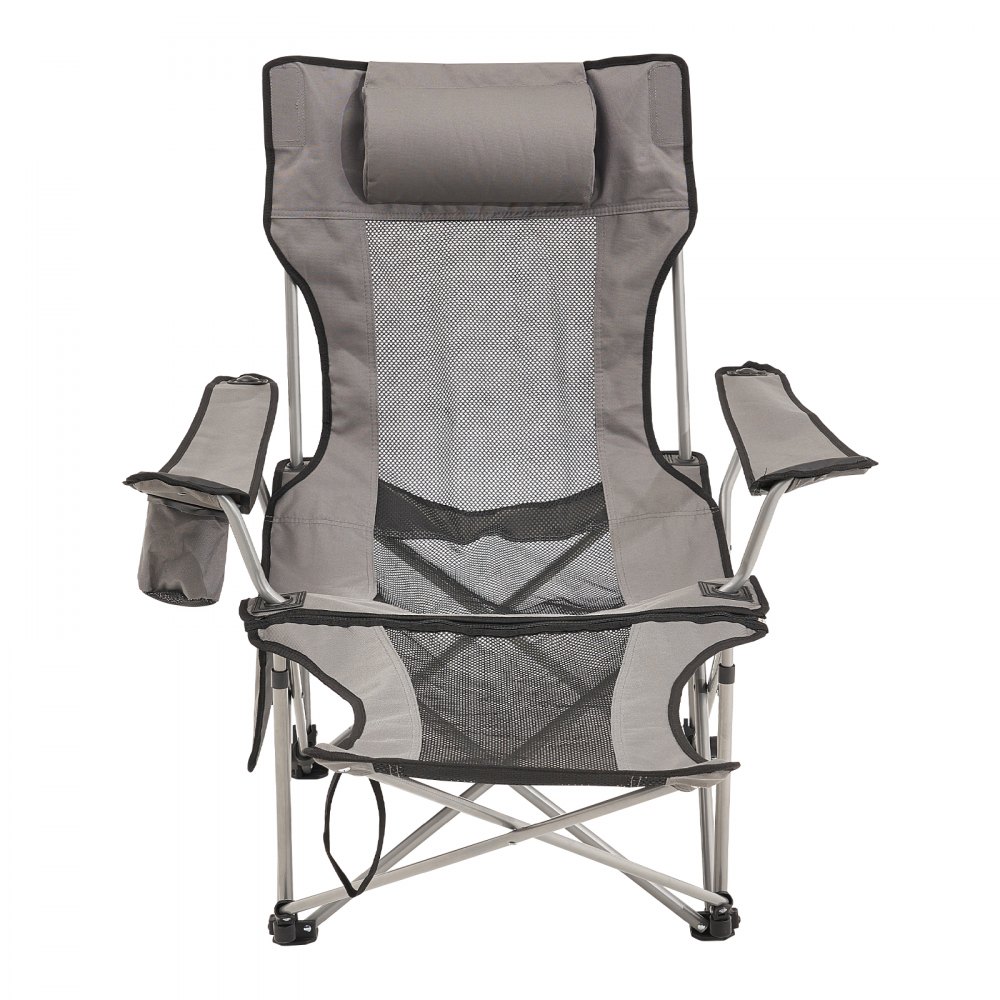 VEVOR Silla de Camping Reclinable Portátil 1530 x 830 x 730 mm Carga de 149,69 kg, Silla de Camping Plegable con Reposapiés, Portavasos, Bolsillo Lateral y Reposacabezas para Camping, Pesca, Gris