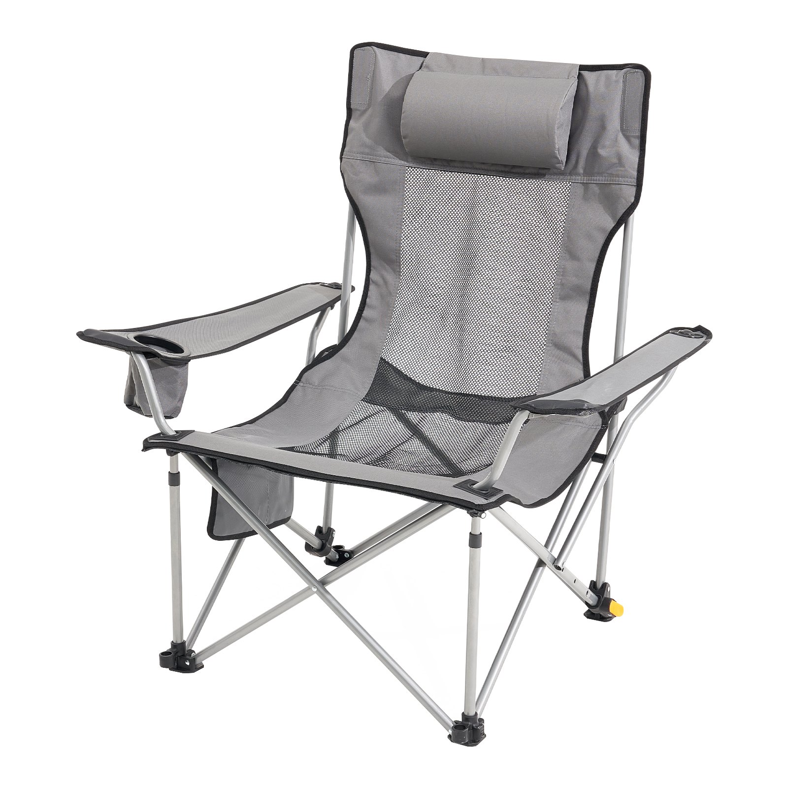 VEVOR Silla de Camping Reclinable Portátil 1530 x 830 x 730 mm Carga de 149,69 kg, Silla de Camping Plegable con Reposapiés, Portavasos, Bolsillo Lateral y Reposacabezas para Camping, Pesca, Gris