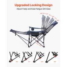 VEVOR Silla de Camping Plegable, 4 Posiciones Ajustables, Silla Reclinable y Portátil con Reposapiés y Reposacabezas, Tejido de Malla, Capacidad de Carga de 100 kg, para Playa y Patio, Azul