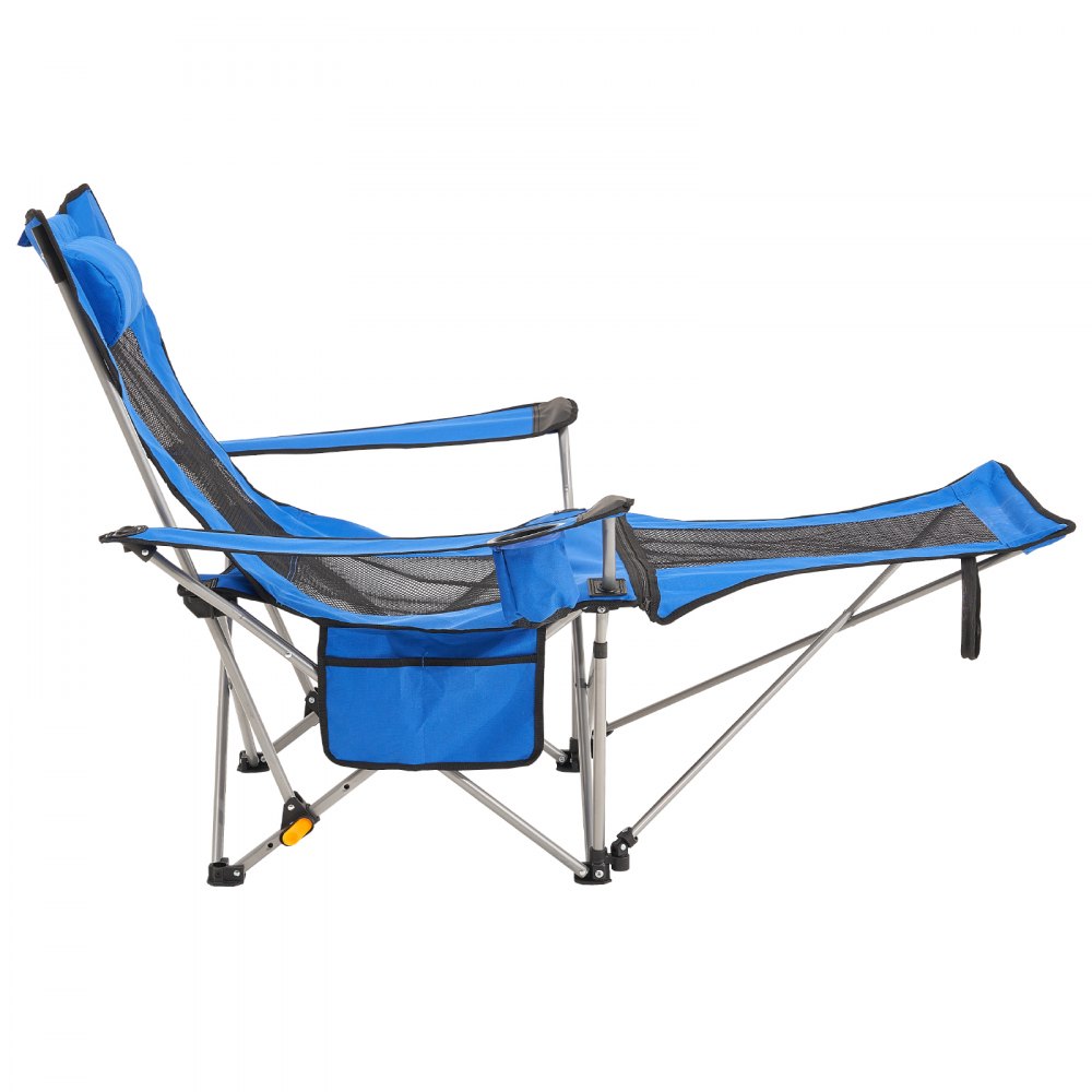 VEVOR Silla de Camping Reclinable Portátil 1530 x 830 x 730 mm Carga de 149,69 kg, Silla de Camping Plegable con Reposapiés, Portavasos, Bolsillo Lateral y Reposacabezas para Camping, Pesca, Azul