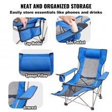 VEVOR Silla de Camping Reclinable 1530 x 830 x 730 mm Carga de 149,69 kg, Azul