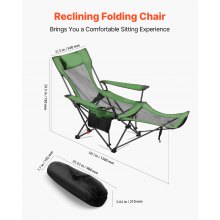 VEVOR Silla de Camping Plegable, 4 Posiciones Ajustables, Silla Reclinable y Portátil con Reposapiés y Reposacabezas, Tejido de Malla, Capacidad de Carga de 100 kg, para Playa y Patio, Verde