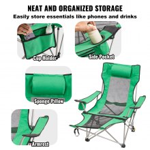 VEVOR Silla de Camping Reclinable 1530 x 830 x 730 mm Carga de 149,69 kg, Verde