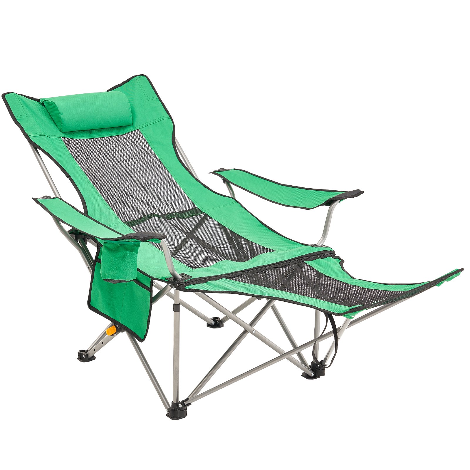 VEVOR Camping Chair 150 kg, Camping Lounger, 4-Way Load-Bearing Garden Chair with Footrest, Drink Holder, Side Pocket and Headrest, Folding Chair for Camping, Fishing and Outdoor Activities, Green