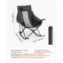 VEVOR Silla Mecedora Plegable 103 x 92 x 95 cm, Mecedora de Camping Portátil Carga de 100 kg, Marco de Metal, con Bolsillo y Reposabrazos Acolchados para Acampar, Balcón, Jardín, Negro y Gris