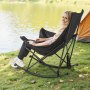 VEVOR Silla Mecedora Plegable 103 x 92 x 95 cm, Mecedora de Camping Portátil Carga de 100 kg, Marco de Metal, con Bolsillo y Reposabrazos Acolchados para Acampar, Balcón, Jardín, Negro y Gris
