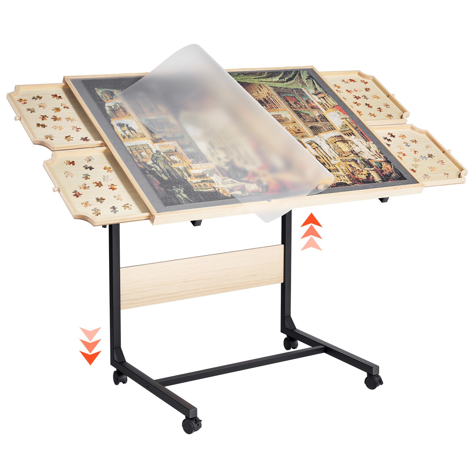 VEVOR 1500 Piece Puzzle Table with Legs, 4 Drawers and Cover, 86x63cm Portable Wooden Board with Wheels, Jigsaw Puzzle Accessories for Adults, Adjustable Height & 5-Tilting-Angle, Gift for Mom