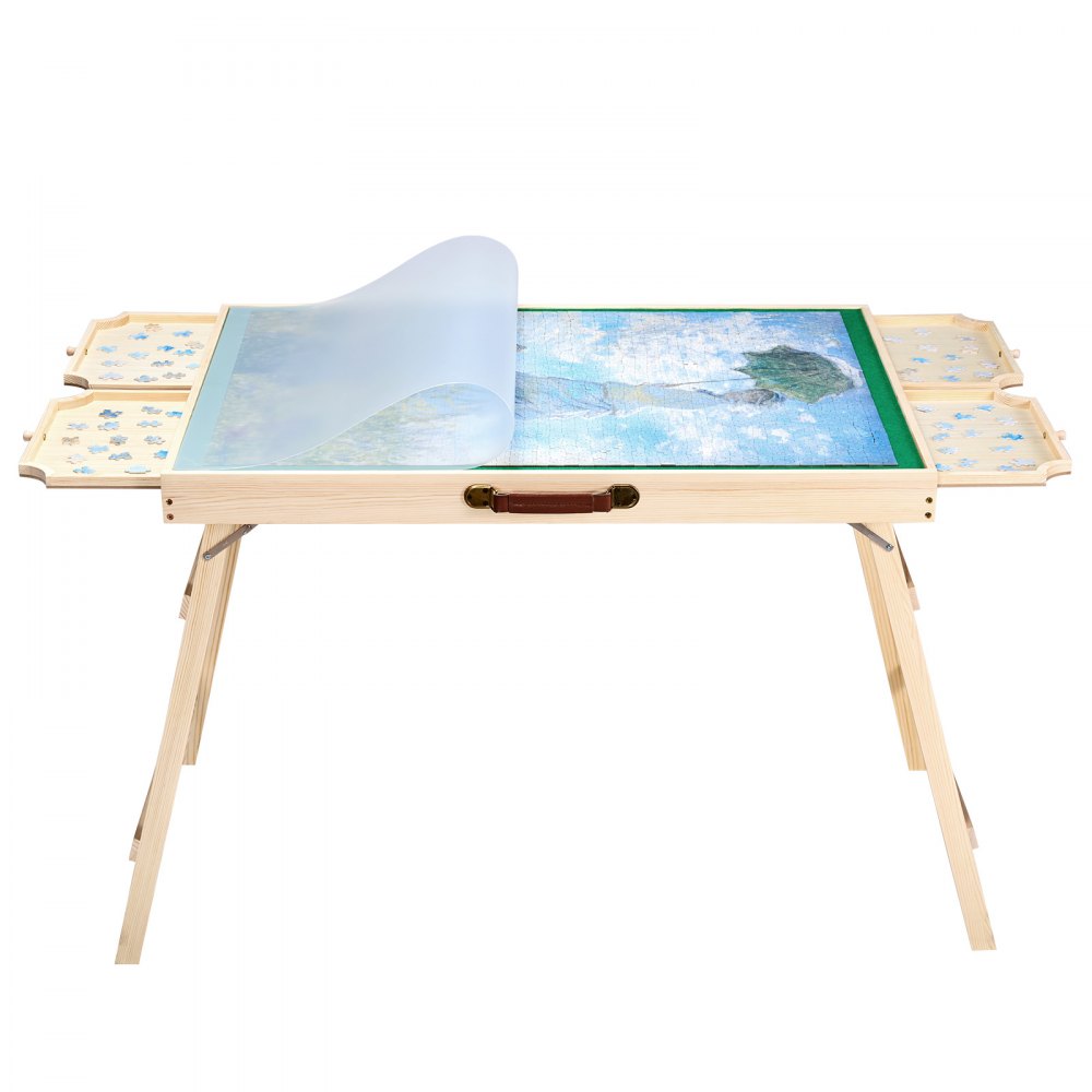 VEVOR 1500 Piece Puzzle Table with Folding Legs, 4 Drawers and Cover, 86x63cm Portable Wooden Board, Felt Surface Jigsaw Puzzle Accessories for Adults, Adjustable 6-Tilting-Angle, Gift for Mom