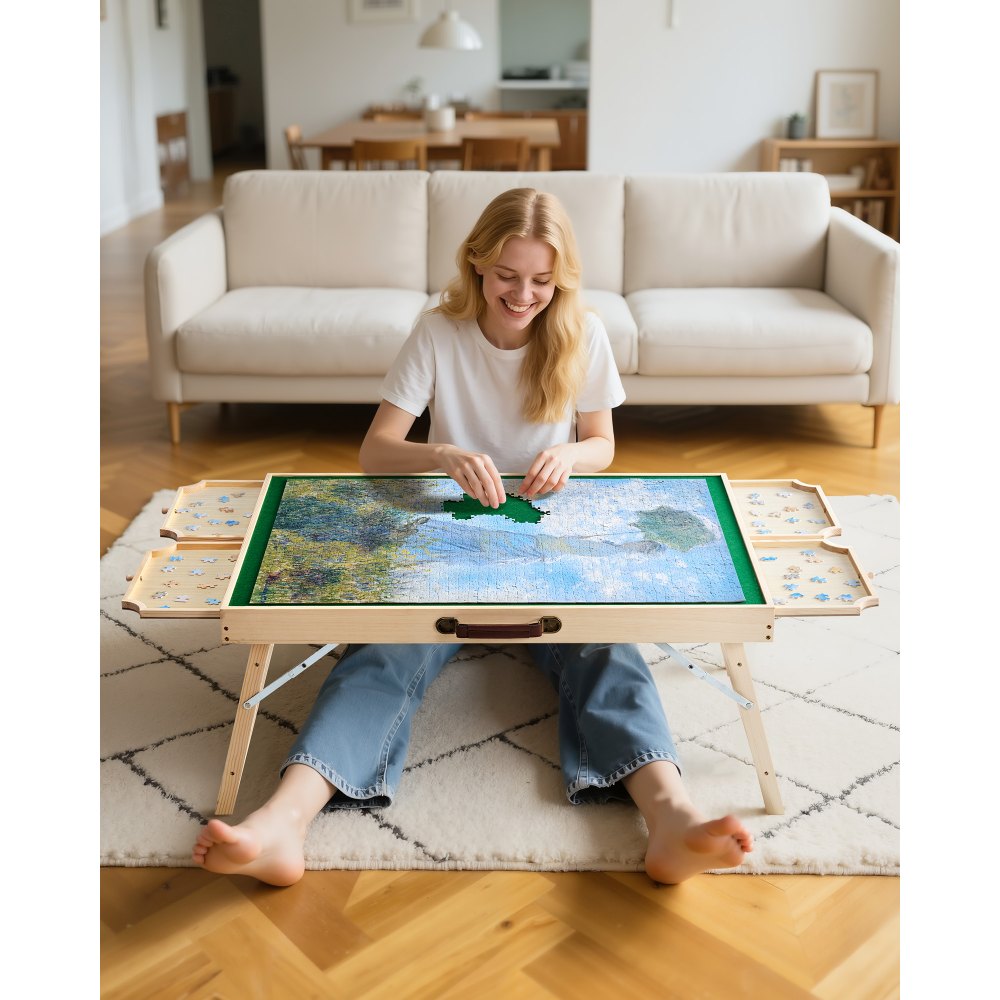 VEVOR Tablero de Rompecabezas 1500 uds con 4 Cajones, Tapa y Patas Plegables, Sistema de Almacenamiento Rompecabezas,  6 Niveles Ajustables, 890 x 660 x 60/405 mm, para Pasar Tiempo con Amigos