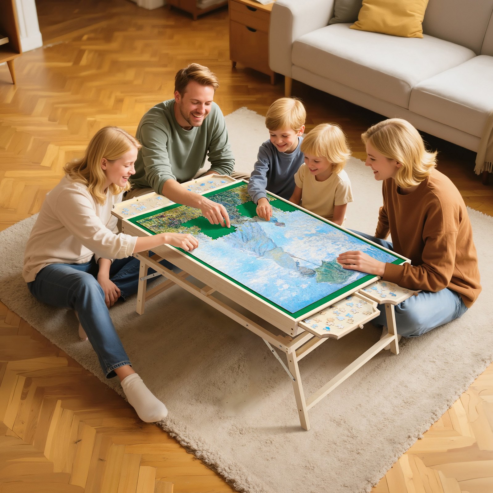 VEVOR Tablero de Rompecabezas 1500 uds con 4 Cajones, Tapa y Patas Plegables, Sistema de Almacenamiento Rompecabezas,  6 Niveles Ajustables, 890 x 660 x 60/405 mm, para Pasar Tiempo con Amigos
