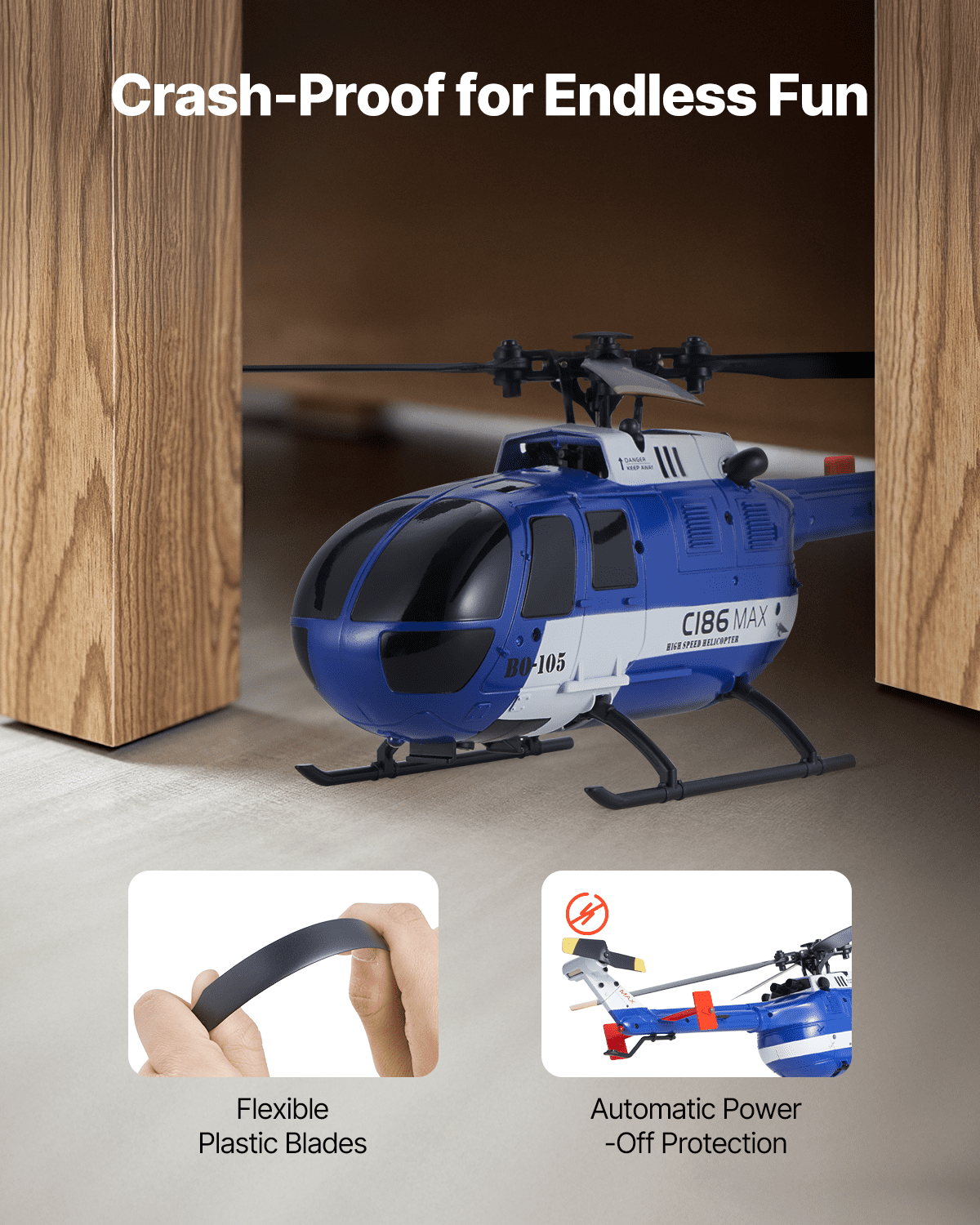 VEVOR Helicóptero de Control Remoto de 4 Hélices de 2,4 GHz 4 Canales con Giroscopio de 6 Ejes, Despegue/Aterrizaje con una sola Tecla y Luces LED Juguete para Niños Mayores de 8 Años