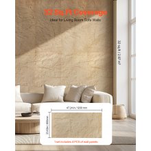 VEVOR Paneles de Pared 3D, Imitación de Piedra Natural de Poliuretano, con Cobertura de 2,97 m², para Techo, Dormitorio, Sala de Estar y Juegos, Color Amarillo Piedra, 4 uds, 1200 x 600 x 30 mm