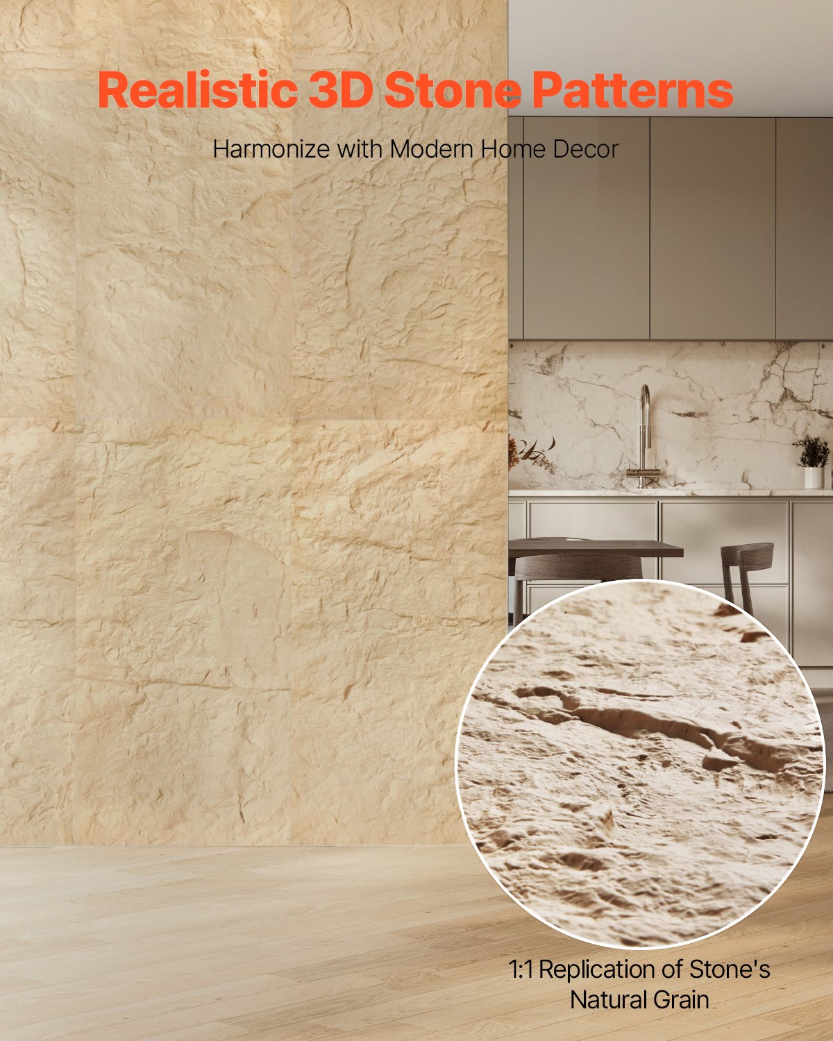 VEVOR Paneles de Pared 3D, Imitación de Piedra Natural de Poliuretano, con Cobertura de 2,97 m², para Techo, Dormitorio, Sala de Estar y Juegos, Color Amarillo Piedra, 4 uds, 1200 x 600 x 30 mm