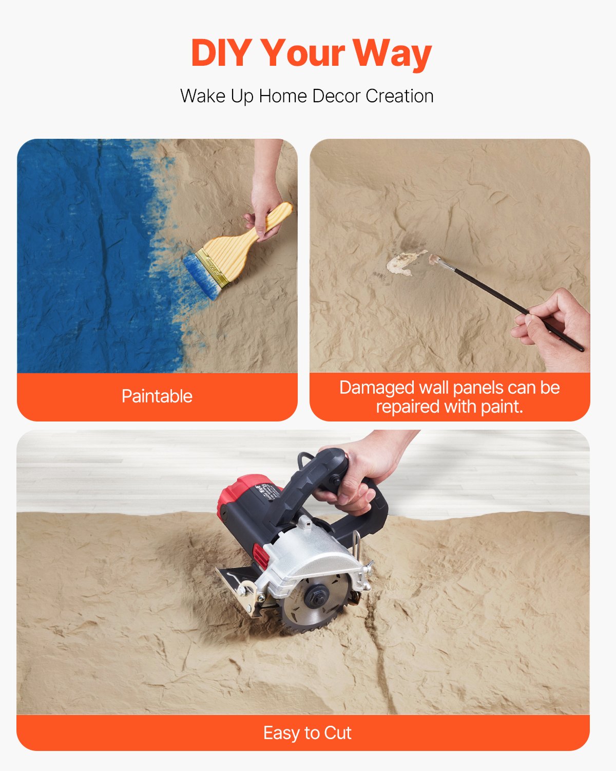 VEVOR Paneles de Pared 3D, Imitación de Piedra Natural de Poliuretano, con Cobertura de 2,97 m², para Techo, Dormitorio, Sala de Estar y Juegos, Color Amarillo Piedra, 4 uds, 1200 x 600 x 30 mm