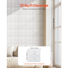 VEVOR Paneles de Pared 3D PVC Floral Blanco 33 uds 2,97 m² 300 x 300 x 25,1 mm