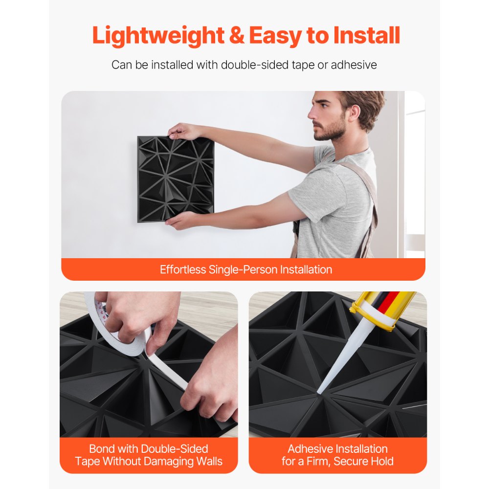 VEVOR 3D wall panels, set of 33, 30x30 cm, PVC, modern minimalist wall covering, 2.97 m², wall decoration, interior design for ceilings, bedrooms, living rooms and playrooms, matte black