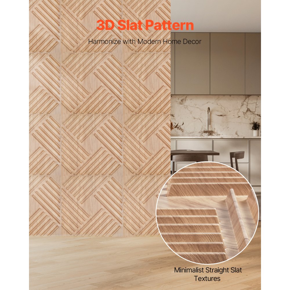 VEVOR 3D wall panels, set of 12, 150x50cm PVC wall cladding in a modern minimalist style, 2.97m² coverage, interior design for bedrooms, living rooms & playrooms, light wood color