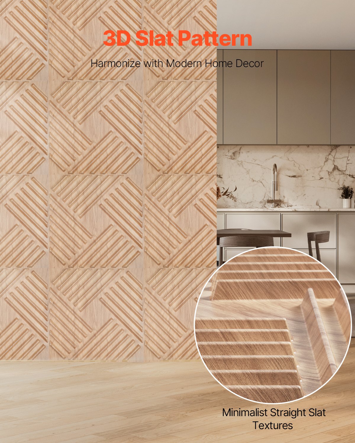 VEVOR 3D wall panels, set of 12, 150x50cm PVC wall cladding in a modern minimalist style, 2.97m² coverage, interior design for bedrooms, living rooms & playrooms, light wood color
