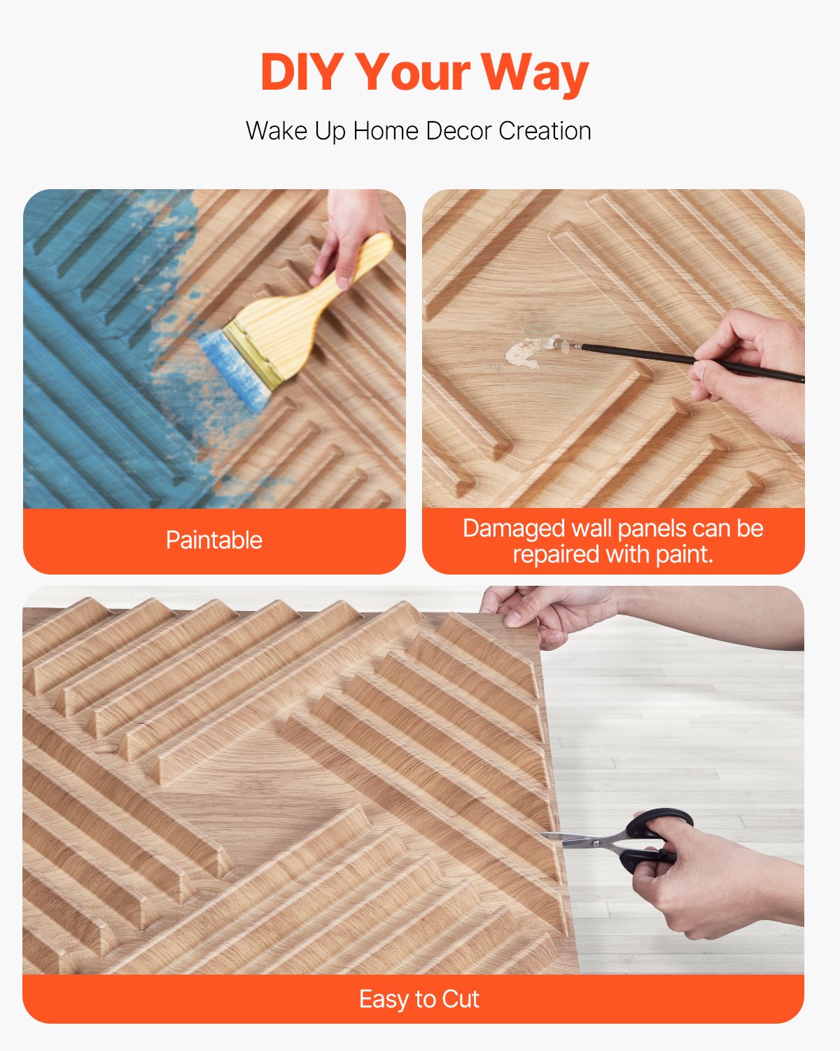 VEVOR 3D wall panels, set of 12, 150x50cm PVC wall cladding in a modern minimalist style, 2.97m² coverage, interior design for bedrooms, living rooms & playrooms, light wood color