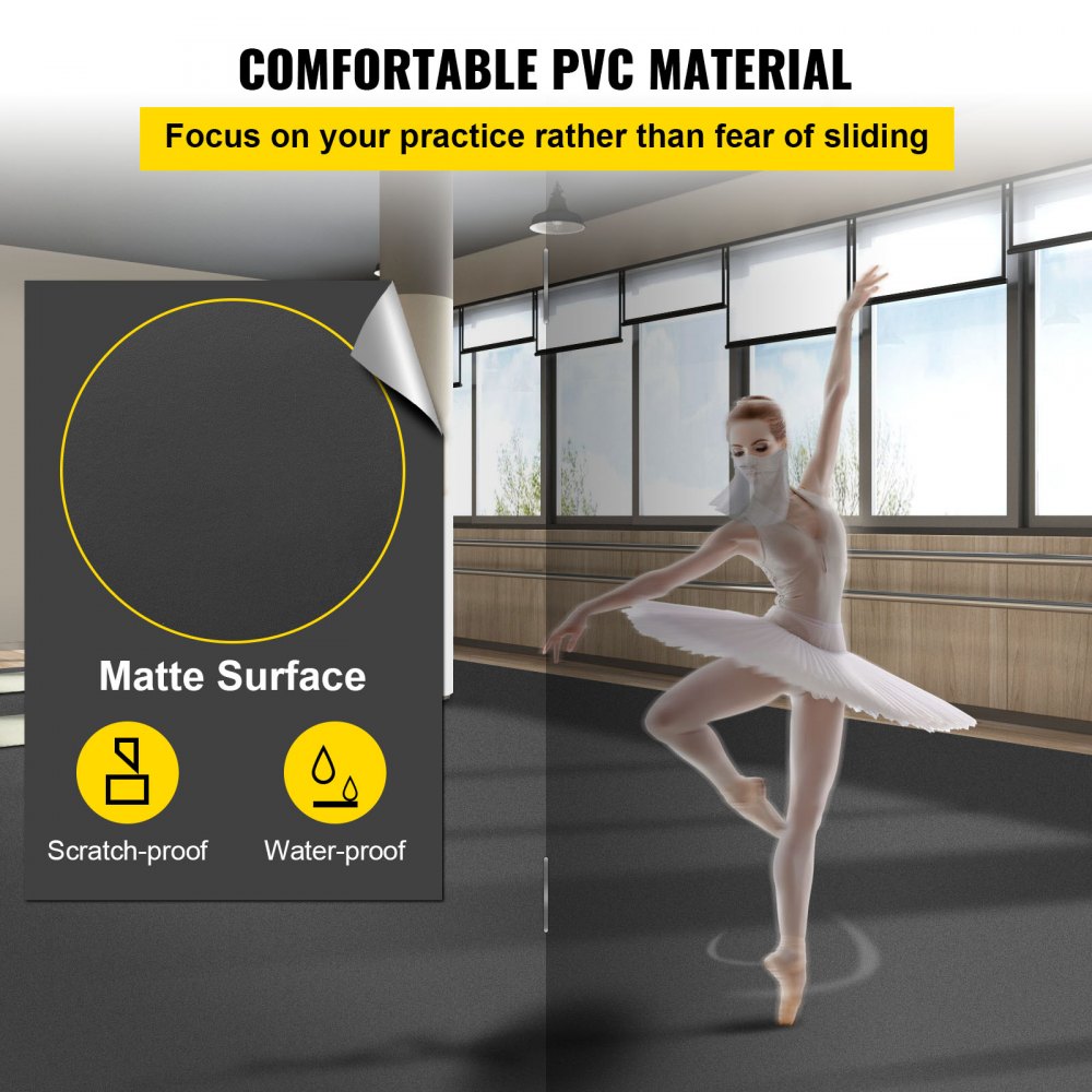 VEVOR Suelo de Danza 2 x 3,6 m Rollo de Vinilo para Pista de Baile Doble Cara Marley Dance Floor Espesor 1,5 mm Suelo para Ballet Gris y Negro Piso para Baile 7,2 ㎡ Pista de Danza PVC Estudio Gimnasio