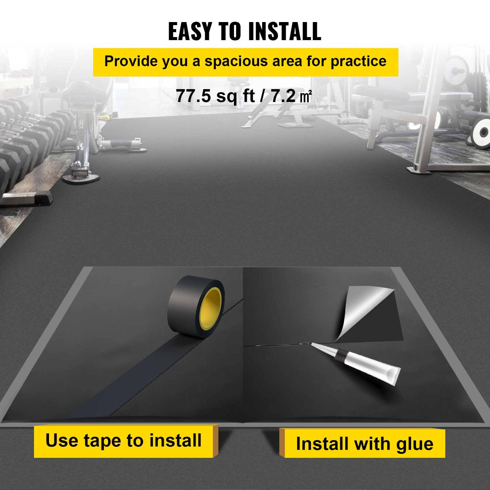 VEVOR Suelo de Danza 2 x 3,6 m Rollo de Vinilo para Pista de Baile Doble Cara Marley Dance Floor Espesor 1,5 mm Suelo para Ballet Gris y Negro Piso para Baile 7,2 ㎡ Pista de Danza PVC Estudio Gimnasio