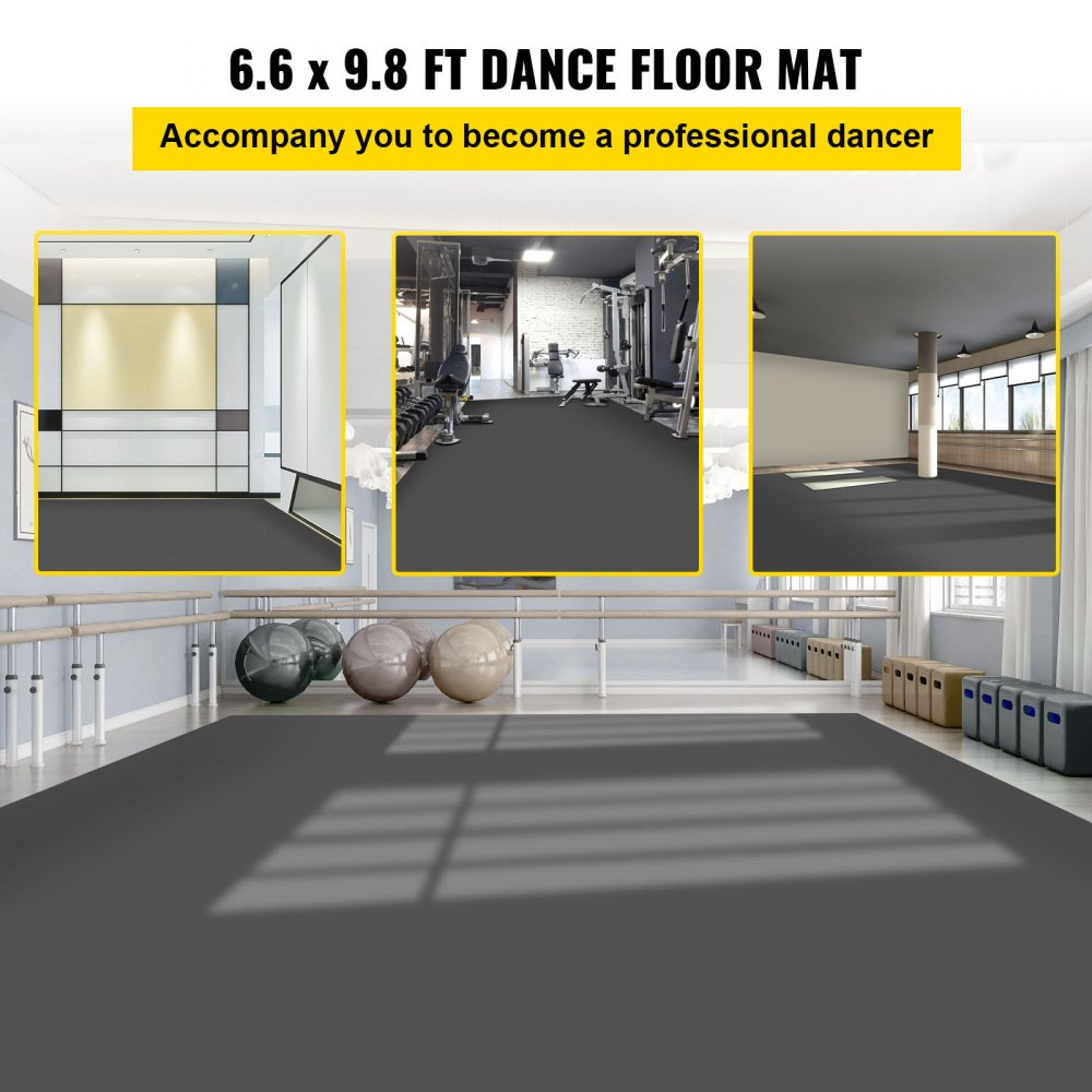 VEVOR Suelo de Danza 2 x 3 m Rollo de Vinilo para Pista de Baile Doble Cara Marley Dance Floor Espesor 1,5 mm Suelo para Ballet Gris y Negro Piso para Baile 6 ㎡ Pista de Danza PVC Estudio Gimnasio