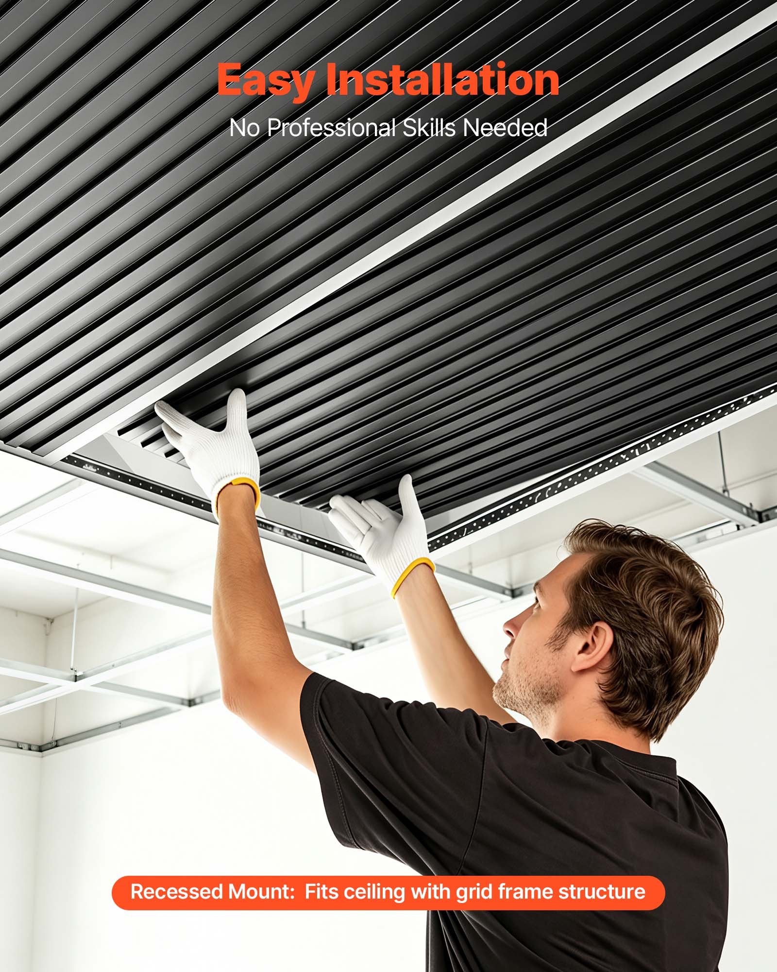 VEVOR Paneles de Techo de PVC 605 x 1215 mm 12 Piezas Negro, Placas de Techo, Baldosas Decorativas con Sistema de Rejilla, Diseño 3D, Resistentes al Agua Manchas, para Hogar, Baño, Oficina y Cocina