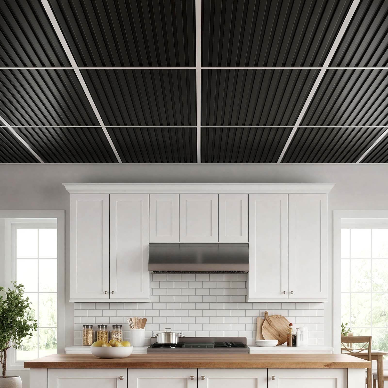 VEVOR Paneles de Techo de PVC 605 x 1215 mm 12 Piezas Negro, Placas de Techo, Baldosas Decorativas con Sistema de Rejilla, Diseño 3D, Resistentes al Agua Manchas, para Hogar, Baño, Oficina y Cocina
