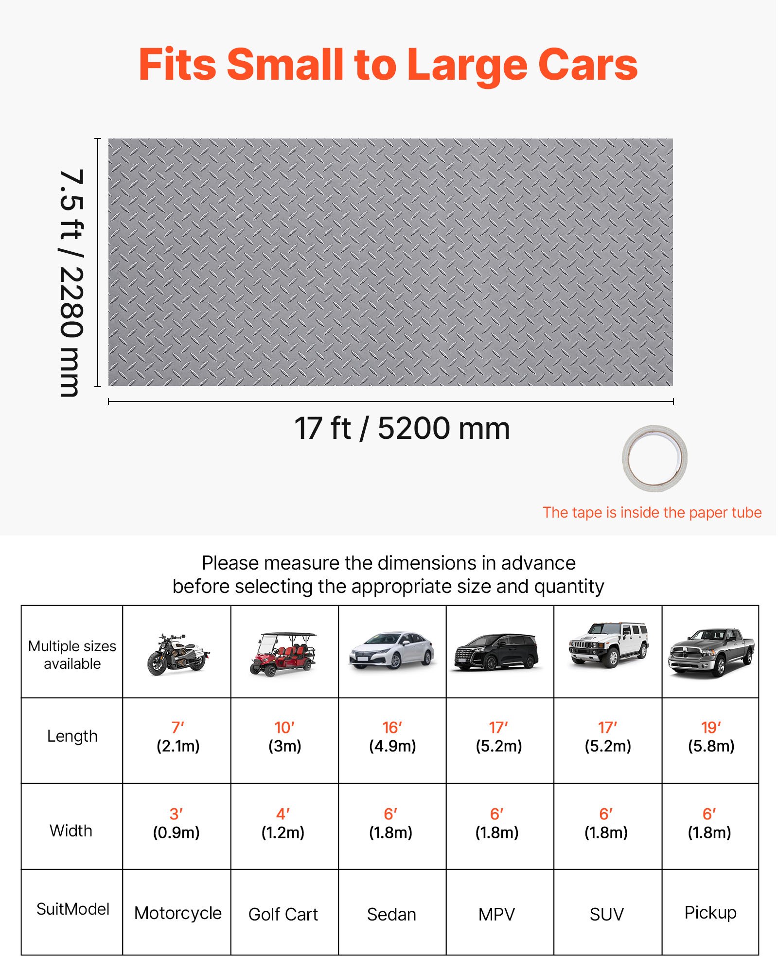 VEVOR Rollo de Suelo de PVC para Garaje, 2,28 x 5,2 m, con Placa Diamantada de 2,2 mm de Grosor, con Cinta Adhesiva de Doble Cara, Antideslizante, Ideal para Almacenes y Gimnasios, Gris Plata