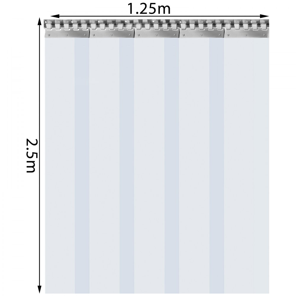 VEVOR Cortina Puerta PVC Transparente Impermeable, 1,25x2,5 m, Material Impermeable Transparente PVC 5 Tiras Total, Cortina Puerta PVC Ancho Total 1,25 m para Supermercados, Tiendas, Casas, Fábricas